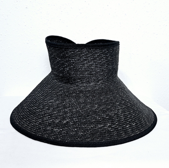 Flora Bella Wide Brim Braided Raffia Straw Visor in Black - Picture 1 of 8